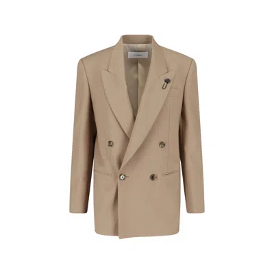 Lardini Double-breasted Stretch Wool Blend Blazer In Brown