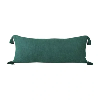Lr Home Woven Everyday Solid Green Cotton Lumbar Decorative Pillow In Green