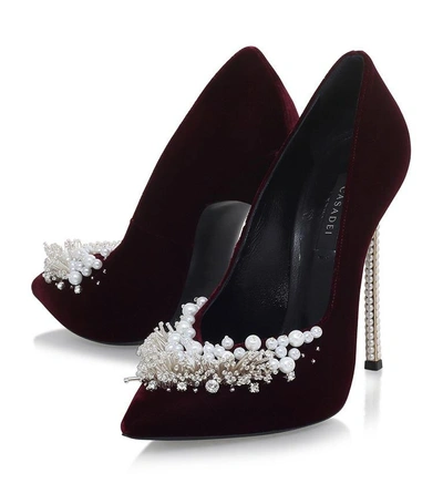 Shop Casadei Embellished Velvet Blade Pumps