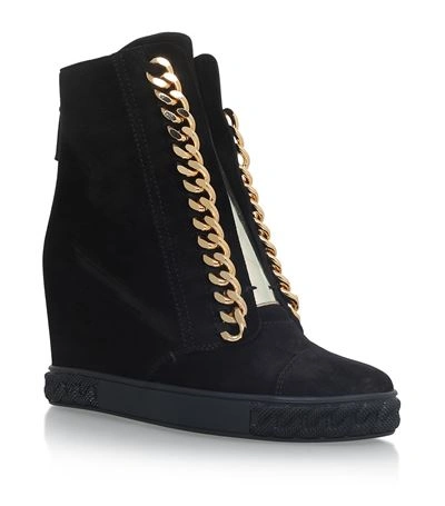 Shop Casadei Chain Trimmed Wedge Sneakers