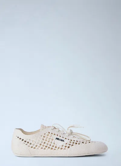 Prada Collapse Crochet Knit Low-top Sneakers In Neutral