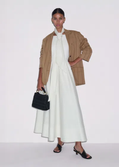 Me+em Boat Neck Fit And Flare Maxi Dress + Tie Light Cream In Sand