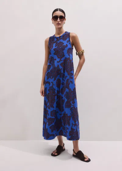 Me+em Ornate Lace Floral Print Swing Maxi Dress Blue Multi