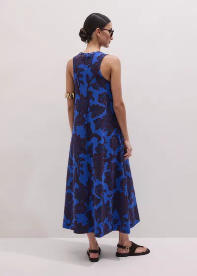 Me+em Ornate Lace Floral Print Swing Maxi Dress Blue Multi