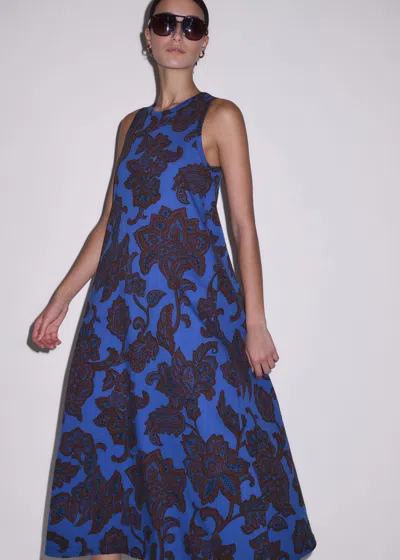 Me+em Ornate Lace Floral Print Swing Maxi Dress Blue Multi