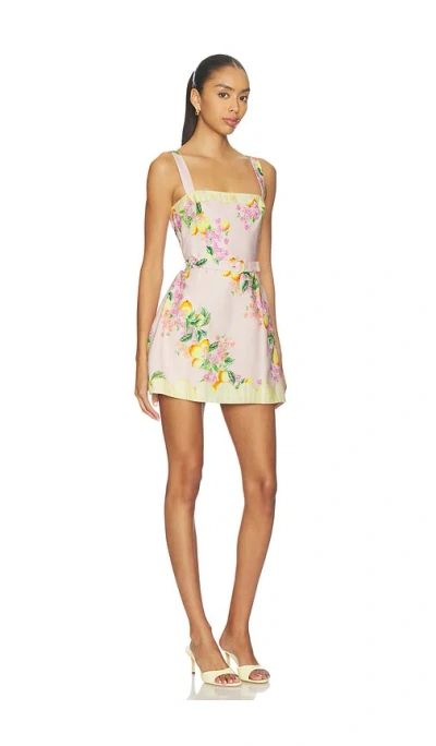 Amanda Uprichard Judie Lemon Print Belted Linen Blend Romper In Metallic