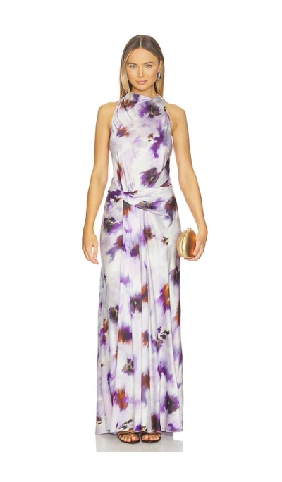 A.l.c Skylar Cowl-neck Blurred Floral Draped Gown In Purple