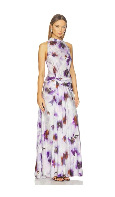 A.l.c Skylar Cowl-neck Blurred Floral Draped Gown In Purple