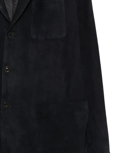 Boglioli Patch-pocket Leather Jacket In Blue