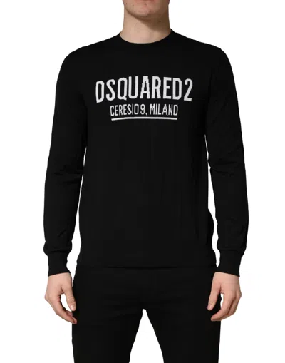 Dsquared2 Black Logo Knitted Crew Neck Men Pullover Sweater In Black