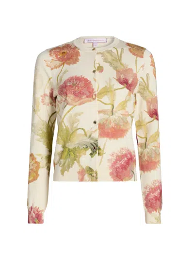 Carolina Herrera Floral Print Cardigan Sweaters And Cardigans White In Neutral