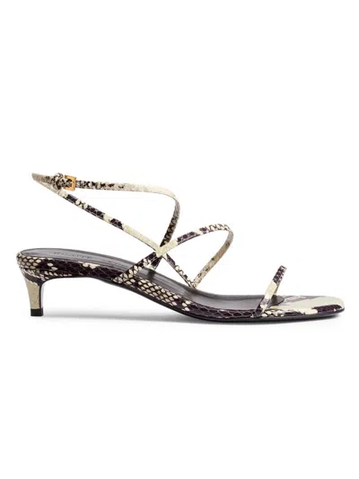 Khaite Strappy Python-embossed Kitten Sandals In Brown