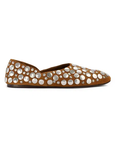 Khaite Jane Studded Suede Ballet Flats In Brown