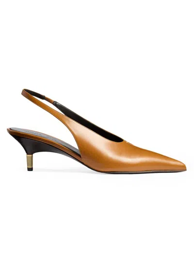 Khaite Bella 55 18kt Gold-plated Leather Slingback Pumps In Brown