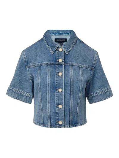 Veronica Beard Malcom Short Sleeve Denim Jacket In Blue