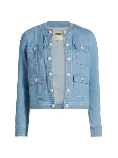 L'agence Yari Collarless Jacket In Blue