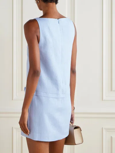 Posse Harper Bow-detailed Linen Mini Dress In Blue