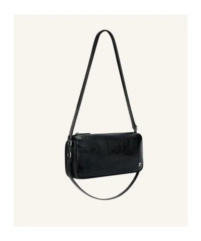 Courrèges Rectangular Shoulder Bag Glossy Finish Strap In Black