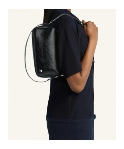 Courrèges Rectangular Shoulder Bag Glossy Finish Strap In Black