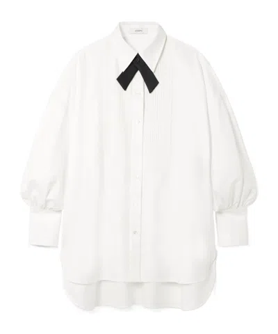 Joseph Ferrus Grosgrain-trimmed Pintucked Cotton Oxford Shirt In White