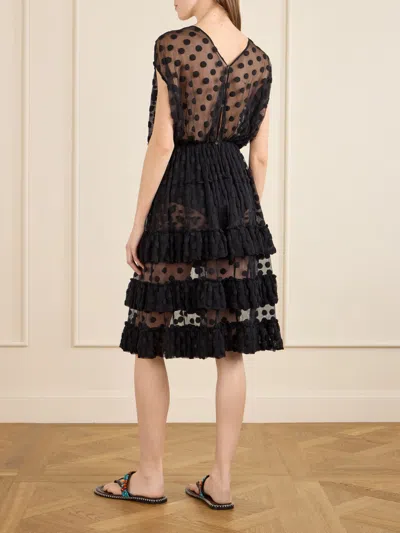 Dries Van Noten Ruffled Polka-dot Cotton-blend Mesh Midi Dress In Black