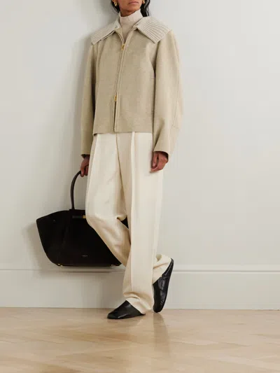 Joseph Cooksey Ribbed-knit Trimmed Wool And Cashmere-blend Jacket In Brown