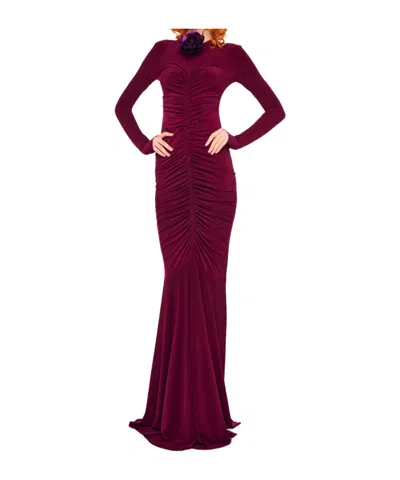 Norma Kamali Shirred Front Fishtail Gown In Burgundy