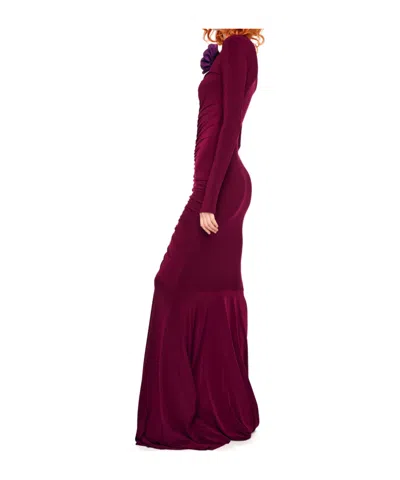 Norma Kamali Shirred Front Fishtail Gown In Burgundy