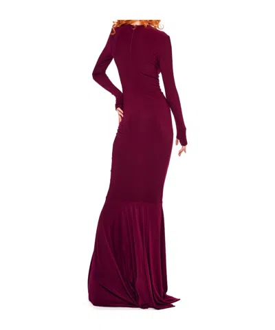 Norma Kamali Shirred Front Fishtail Gown In Burgundy
