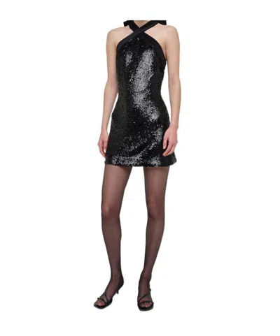 Simkhai Isla Velvet-trimmed Sequined Jersey Halterneck Mini Dress In Black