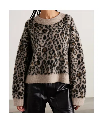 Nili Lotan Zamira Leopard-jacquard Cashmere And Silk-blend Sweater In Brown
