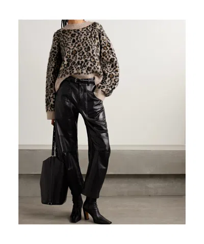 Nili Lotan Zamira Leopard-jacquard Cashmere And Silk-blend Sweater In Brown