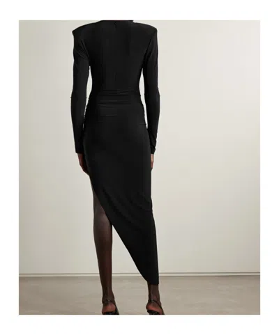 Norma Kamali Long Sleeve Shoulder Pad V Neck Side Drape Gown In Black