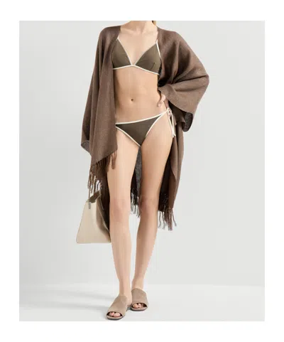 Brunello Cucinelli Triangle Bikini Set Nylon Silk Blend In Brown