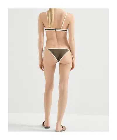 Brunello Cucinelli Triangle Bikini Set Nylon Silk Blend In Brown