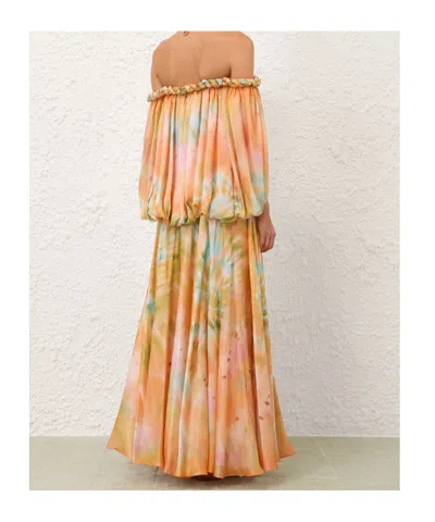 Zimmermann Luna Twist Off-the-shoulder Cutout Gathered Printed Silk-satin Maxi Dress In Multi