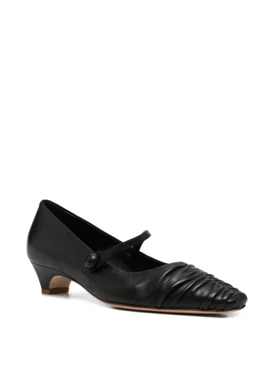 Lorena Paggi Ruched Strap Leather Pumps In Black