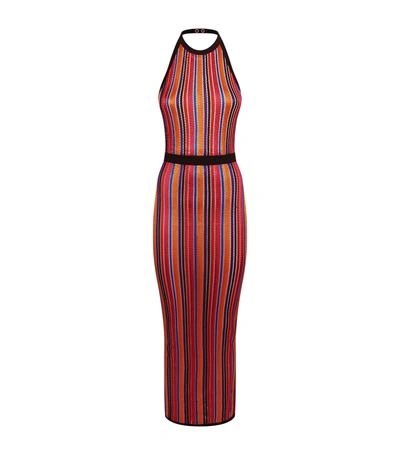 Balmain Striped Knit Halter Maxi Dress In Multicolore