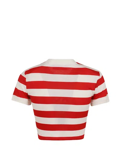 Fiorucci Striped Baby T-shirt With Logo In Red