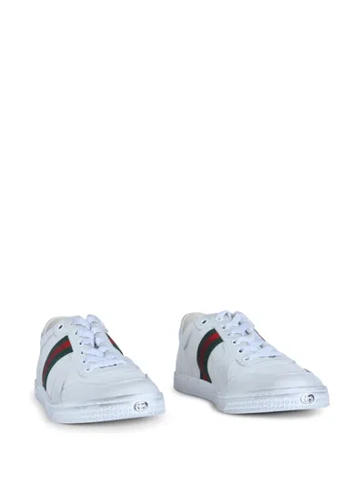Gucci Leather Stretch Lace Up Sneakers Signature Stripe In Multi