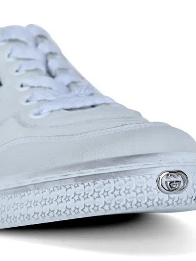 Gucci Leather Stretch Lace Up Sneakers Signature Stripe In Multi