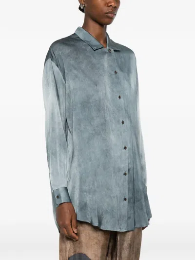 Uma Wang Buttoned Gradient Silk Shirt In Blue