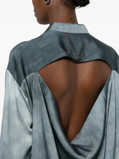 Uma Wang Buttoned Gradient Silk Shirt In Blue