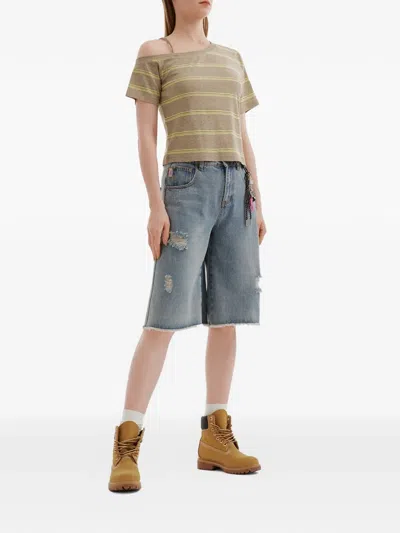 Mini Cream Striped Single-strap Top In Multi