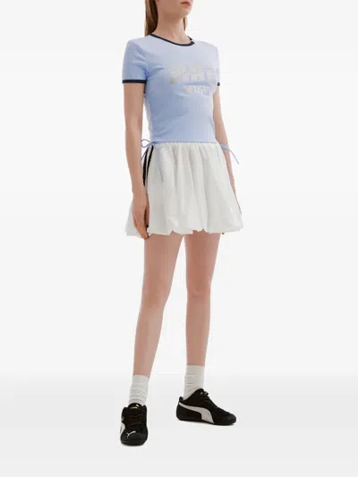 Mini Cream Drawstring-hem T-shirt In Blue