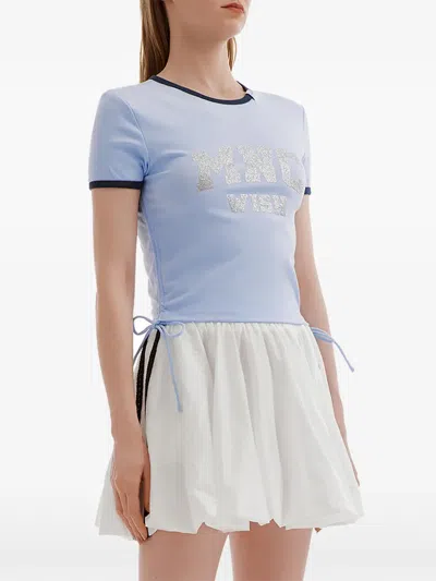 Mini Cream Drawstring-hem T-shirt In Blue