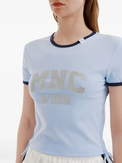Mini Cream Drawstring-hem T-shirt In Blue