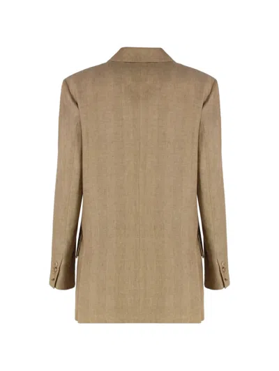 Max Mara Linen Jacket With Lapel Collar And Pockets In Brown