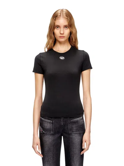 Diesel Slim-fit Stretch Cotton T-shirt With Metallic Oval D Logo In Brown