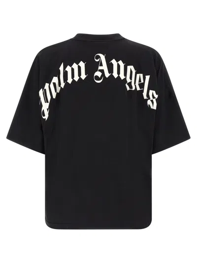 Palm Angels Back Curved Logo Oversized Short Sleeves T-shirt In Black
